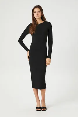 Women's Long-Sleeve Bodycon Midi Dress in Black Small
