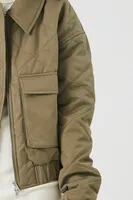 Women's Quilted Pocket Bomber Jacket in Olive Small