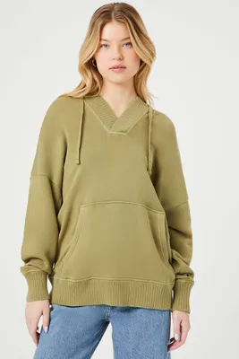 Women's French Terry Drop-Sleeve Hoodie in Olive Small