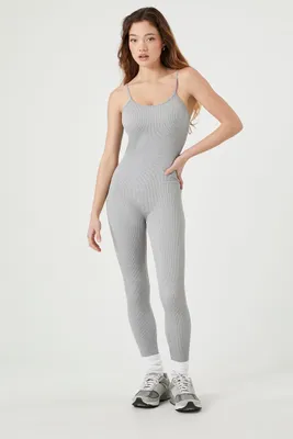 Women's Seamless Ribbed Knit Jumpsuit in Heather Grey Medium