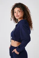 Women's French Terry Cropped Hoodie in Navy Large