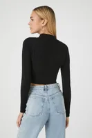 Women's Half-Zip Cropped Sweater in Black, XS