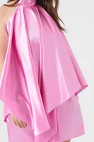 Women's Satin Halter Mini Dress in Dawn Pink, 3X