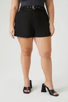 Women's Belted Faux Suede Shorts in Black, 1X