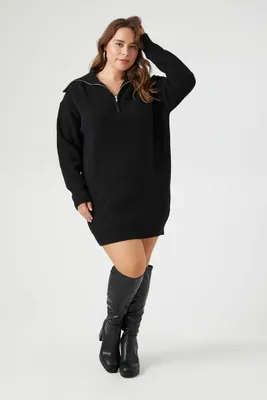 Women's Half-Zip Mini Sweater Dress in Black, 0X