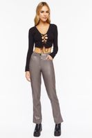 Women's Faux Leather Straight-Leg Pants in Neutral Grey, XS