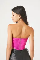 Women's Metallic Cropped Tube Top in Pink Medium