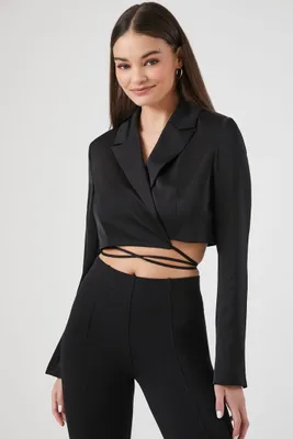 Women's Satin Wraparound Cropped Blazer Small