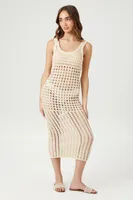 Women's Sheer Crochet Midi Dress in Natural, XL