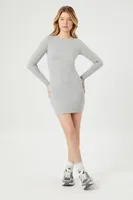 Women's Long-Sleeve Bodycon Mini Dress in Heather Grey, XS