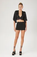 Women's Plunging Kimono-Sleeve Crop Top in Black Medium