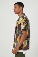 Men Mixed Print Patchwork Shirt in Black, XXL