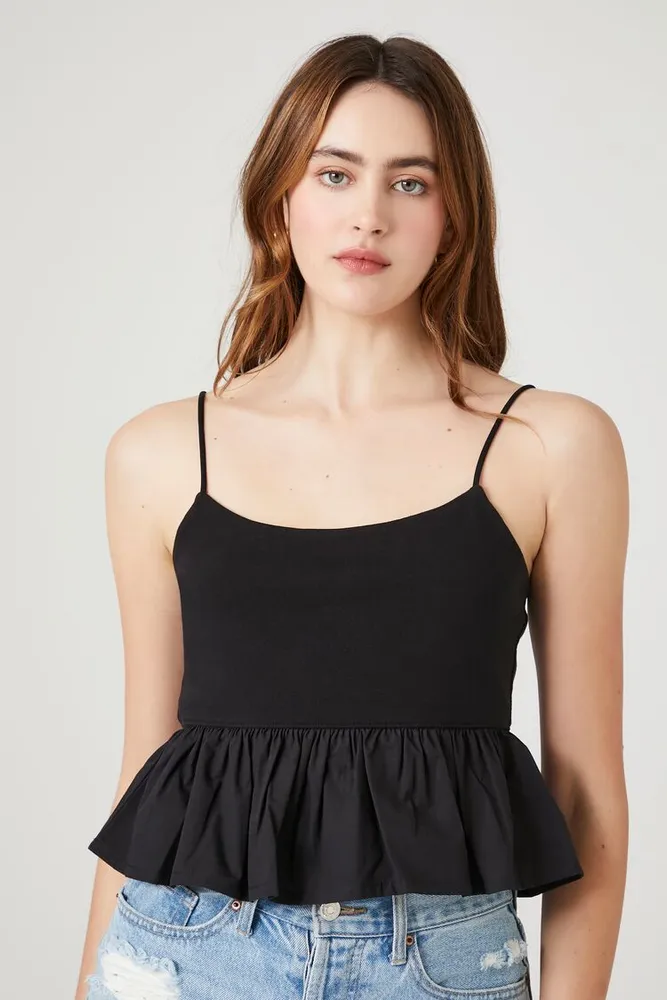 Women's Peplum Cropped Cami in Black Small