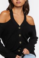 Women's Open-Shoulder Sweater-Knit Top in Black Small