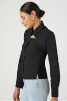 Women's Combo Button-Front Shirt in Black Medium