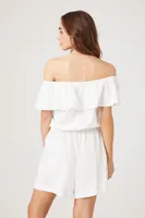 Women's Ruffle Off-the-Shoulder Romper in White, XL