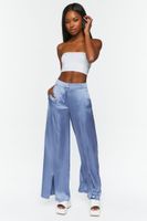 Women's Satin Wide-Leg Split-Hem Pants in Blue Mirage, XL