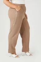 Women's Faux Leather-Trim Pants in Taupe, 1X