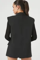 Women's Twill Button-Up Vest in Black, XS