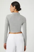 Women's Zip-Up Mock Neck Crop Top in Heather Grey Medium