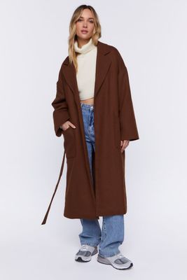 Women's Belted Canvas Duster Coat in Brown Large
