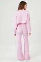 Women's Sweater-Knit Cardigan & Pants Set in Pink Large