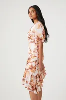 Women's Floral Print One-Shoulder Midi Dress Blush