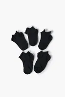 Lettuce-Edge Ankle Socks Set - 5 pack in Black/Black