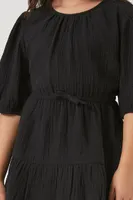 Girls Tiered Puff-Sleeve Dress (Kids) in Black, 9/10