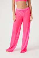 Women's Lace-Trim Mesh Pants in Neon Pink Small