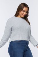 Women's Ribbed Crew Sweater in Heather Grey, 0X