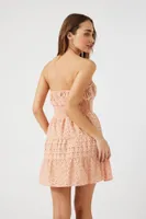 Women's Eyelet Strapless Mini Dress in Blush Small