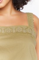 Women's Lace Trim Crop Top in Olive, 2X