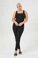 Women's Ribbed Knit Tank Jumpsuit in Black, 0X