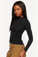 Women's Ruched Mock Neck Long-Sleeve Top in Black, XS