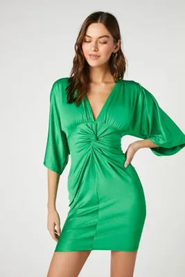 Women's Twist-Front Mini Dress in Green Small
