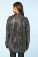 Women's Sequin Oversized Shirt in Black/Silver, Size XS