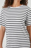 Women's Striped Crew T-Shirt in White/Black Large