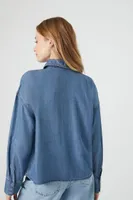 Women's Chambray Drop-Sleeve Shirt in Medium Denim, XL