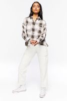 Women's High-Low Plaid Shirt in Tan Small