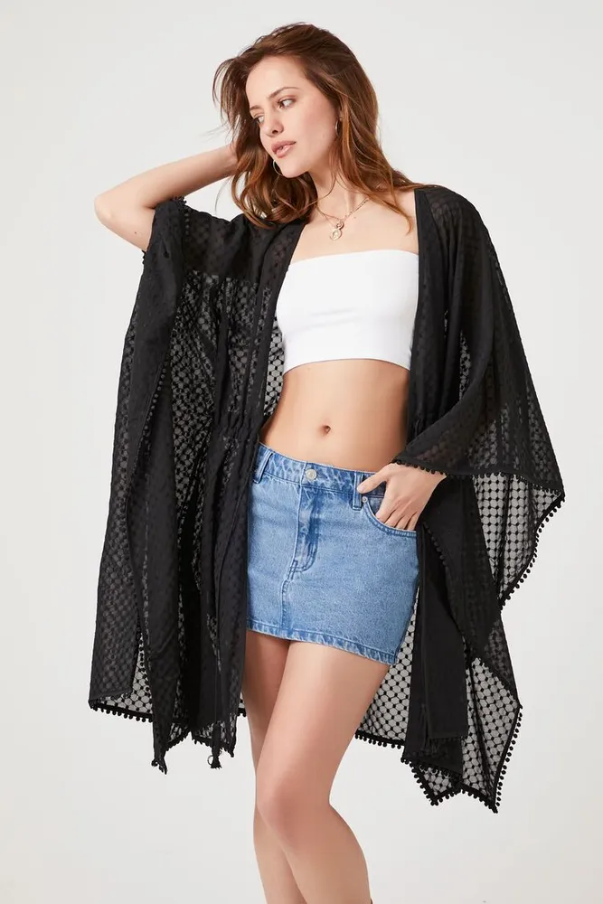 Women's Dotted Chiffon Kimono Black