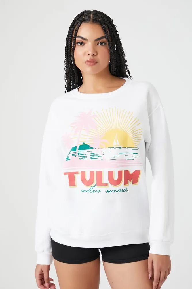 Women's Fleece Tulum Graphic Pullover in White Medium