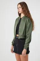 Women's Satin Bomber Jacket in Olive, XL