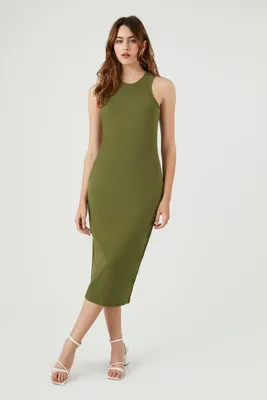 Women's Racerback Bodycon Midi Dress in Olive Small