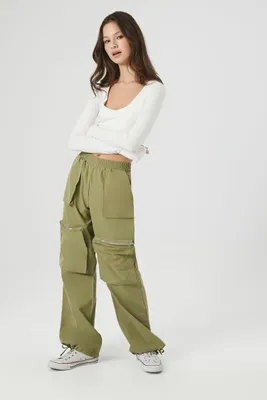 Women's Straight-Leg Cargo Pants in Green, XS