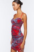 Women's Marble Print Bustier Mini Dress in Red Large