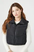 Women's Chevron Funnel Neck Puffer Vest Large