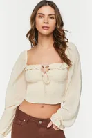 Women's Smocked Ruffle-Trim Crop Top in Ivory Medium