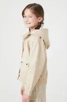 Girls Hooded Denim Trucker Jacket (Kids) in Taupe, 9/10