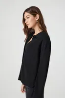 Women's Ribbed Knit Long-Sleeve Shirt in Black Small